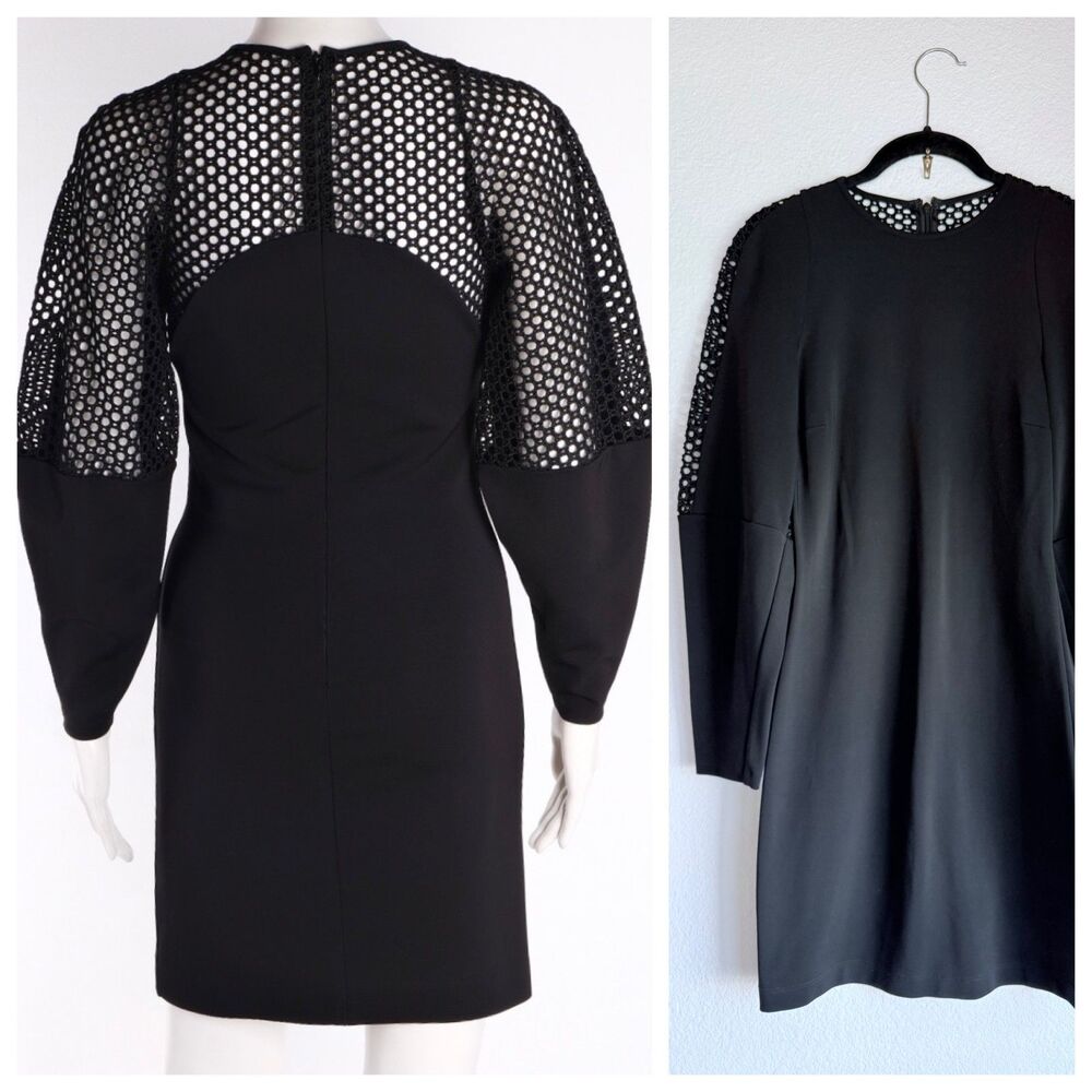 NWOT Stella McCartney Rattan Lace Back Barrel Sleeve Mini Dress in Black Sz 4-6